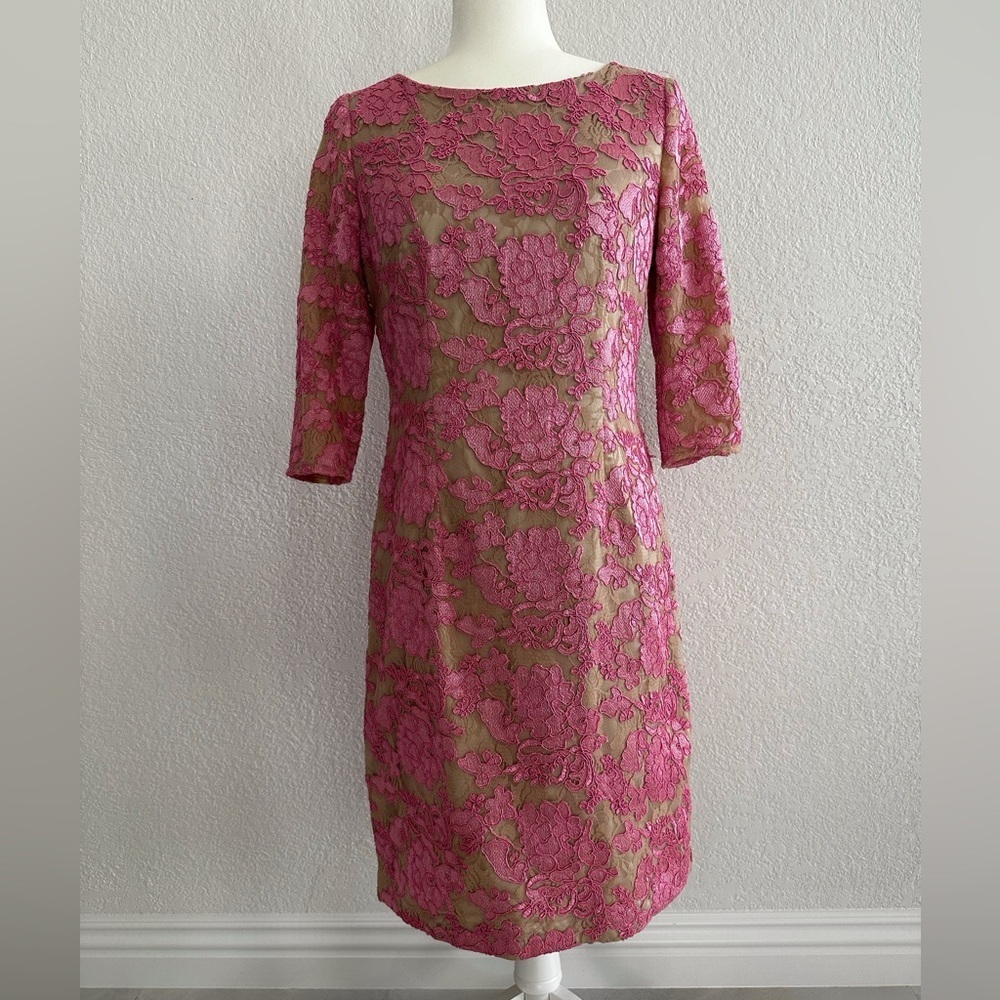Eliza J Nude and Pink Lace Sheath Cocktail Dress